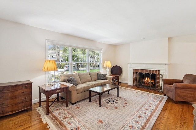 3921 Franklin Ave, Western Springs, IL 60558 - living area featuring wood finished floors and a brick fireplace