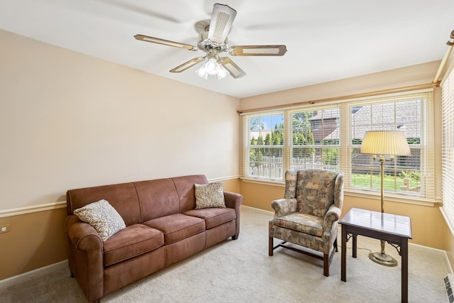 3921 Franklin Ave, Western Springs, IL 60558 - living room featuring light carpet and a ceiling fan
