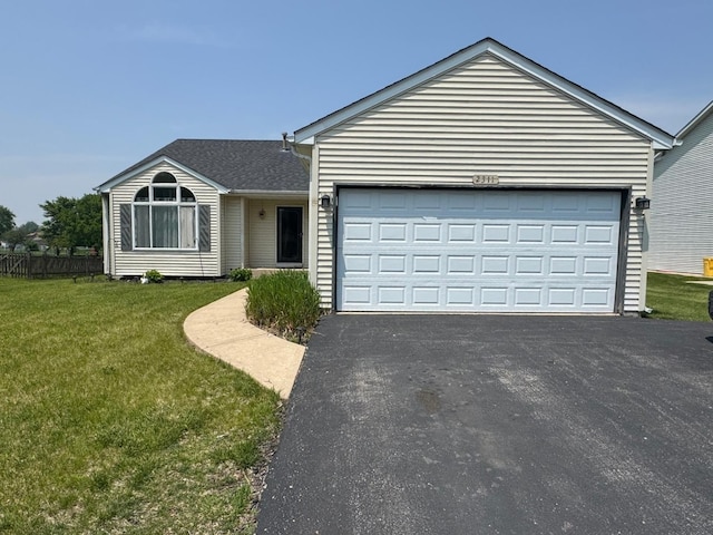 2311 White Eagle Dr, Plainfield, IL 60586 - ranch-style house with asphalt driveway, a front lawn, and an attached garage