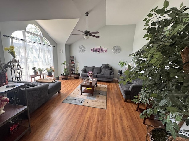 2311 White Eagle Dr, Plainfield, IL 60586 - living area featuring ceiling fan, vaulted ceiling, and wood finished floors