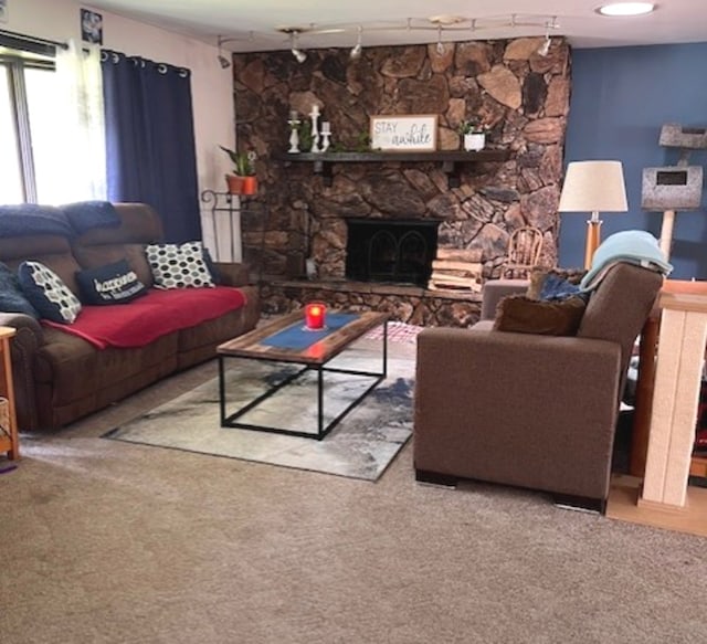 35 Douglas Ct, Hoffman Estates, IL 60169 - carpeted living area featuring rail lighting and a fireplace