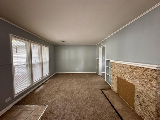 336 Marquette St, Park Forest, IL 60466 - unfurnished living room with crown molding and carpet floors
