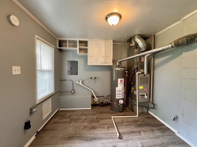 336 Marquette St, Park Forest, IL 60466 - utility room featuring water heater, electric panel, and heating unit