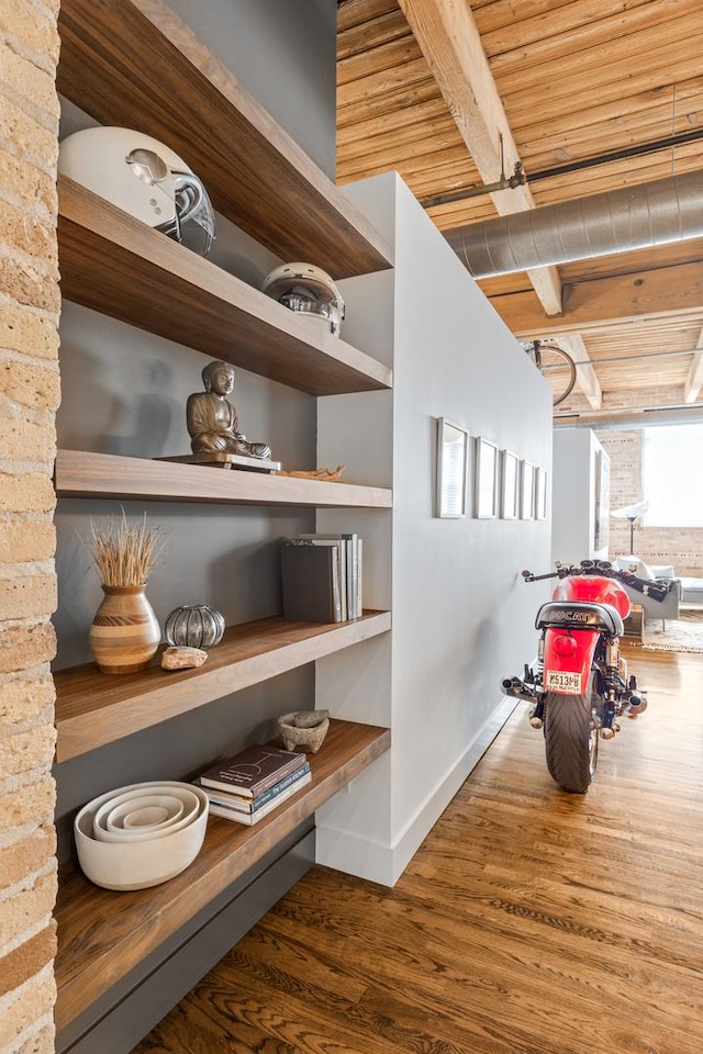 1017 W Washington Blvd Unit 2H, Chicago, IL 60607 - detailed view of wood finished floors and a wooden ceiling with exposed beams
