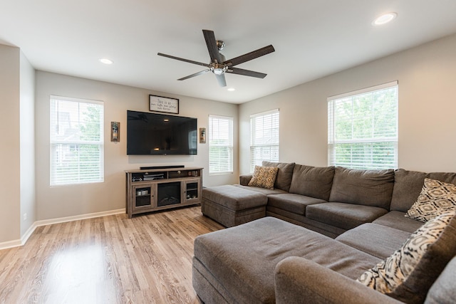 1113 Sapphire Ln, Pingree Grove, IL 60140 - living area with light wood finished floors, a ceiling fan, and recessed lighting