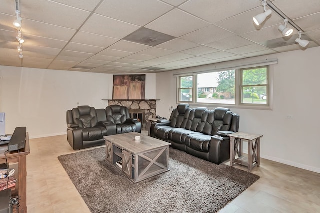 17242 Odell Ave, Tinley Park, IL 60477 - living area featuring rail lighting and a fireplace