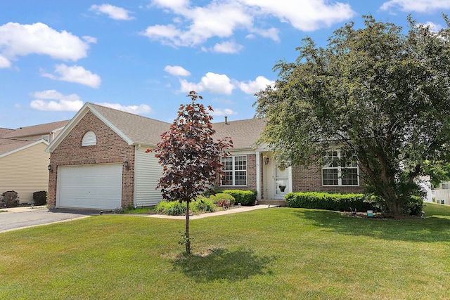 1611 Wintercrest Ln, Shorewood, IL 60404 - view of property hidden behind natural elements with brick siding, driveway, a garage, and a front lawn