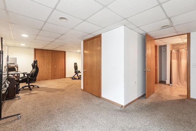 1611 Wintercrest Ln, Shorewood, IL 60404 - office with carpet flooring, a paneled ceiling, and recessed lighting