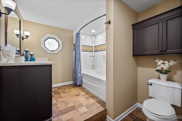 680 N Grace St, Lombard, IL 60148 - bathroom featuring vanity, shower / tub combo with curtain, and stone finish flooring