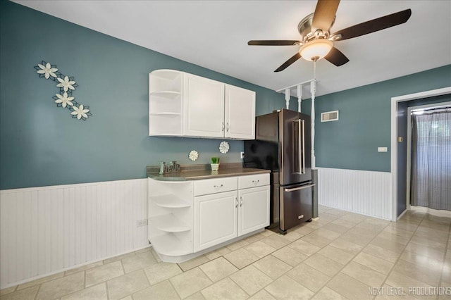 680 N Grace St, Lombard, IL 60148 - kitchen featuring open shelves, high end refrigerator, wainscoting, and white cabinetry