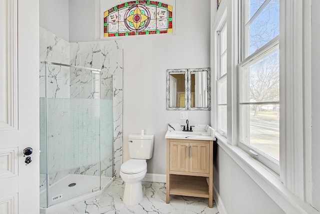 200 W Crawford St, Peotone, IL 60468 - full bath featuring marble finish flooring, healthy amount of natural light, vanity, and a marble finish shower