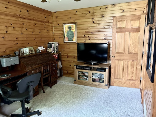 3468 E Spring Creek Dr, Ladd, IL 61329 - carpeted office with a ceiling fan and wooden walls