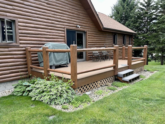 3468 E Spring Creek Dr, Ladd, IL 61329 - deck with a grill and a lawn