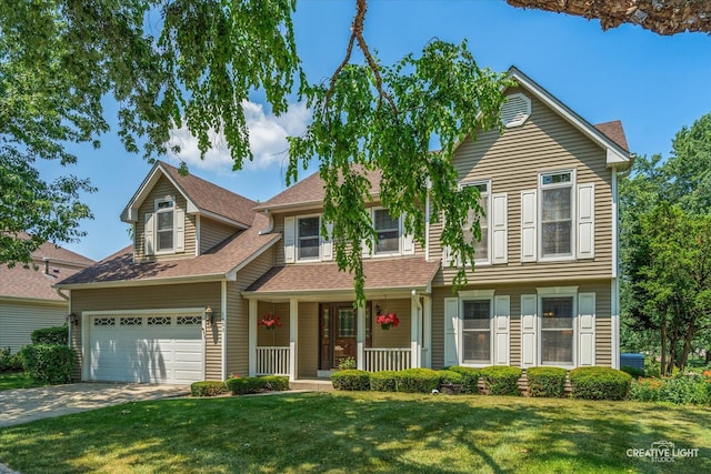 1453 Yale Ct, Naperville, IL 60565 - view of front of house with covered porch, a front yard, a shingled roof, and driveway