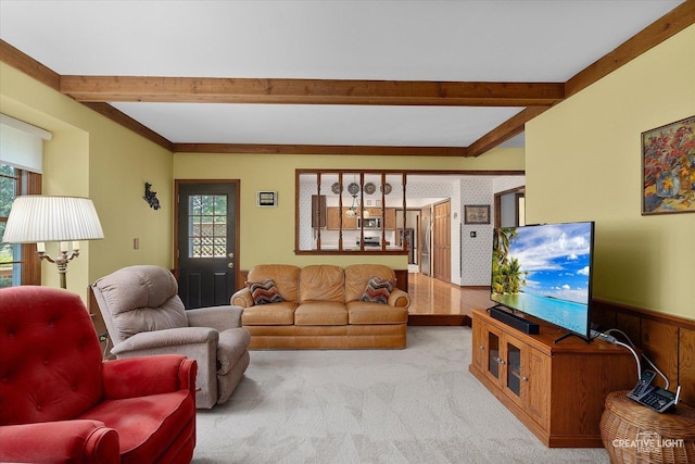 1453 Yale Ct, Naperville, IL 60565 - carpeted living area featuring plenty of natural light and beam ceiling