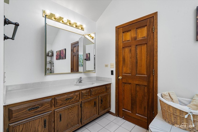 1453 Yale Ct, Naperville, IL 60565 - bathroom featuring vaulted ceiling, vanity, and tile patterned floors
