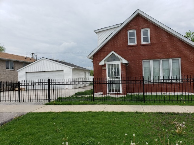 7155 W 71st St, Chicago, IL 60638 - view of front of home featuring brick siding, a detached garage, and an outdoor structure