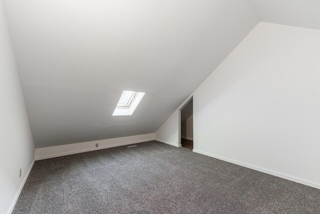402 N St, Monroe Center, IL 61052 - additional living space with a skylight, vaulted ceiling, and dark carpet