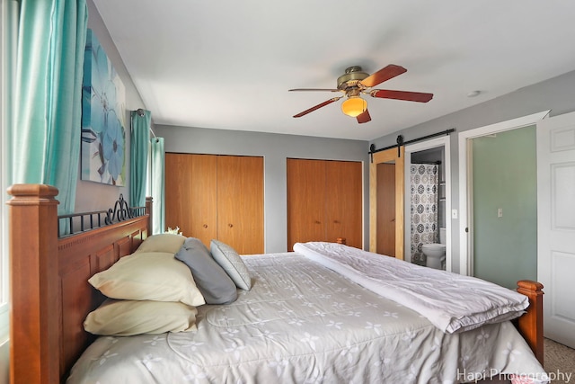 2184 N Masters Ln, Lake Villa, IL 60046 - bedroom with multiple closets, a barn door, and ceiling fan