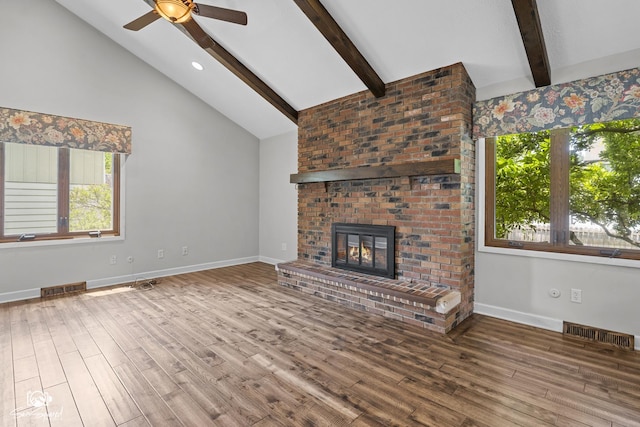 509 Apollo Dr, Joliet, IL 60435 - unfurnished living room featuring a ceiling fan, wood finished floors, a fireplace, and recessed lighting