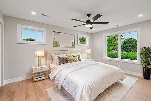 2700 Fontana Dr, Glenview, IL 60025 - bedroom with light wood-style flooring, recessed lighting, and a ceiling fan
