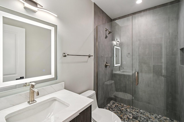 2700 Fontana Dr, Glenview, IL 60025 - bathroom featuring a shower stall, vanity, and recessed lighting