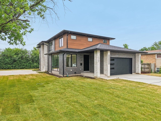 2700 Fontana Dr, Glenview, IL 60025 - contemporary house with concrete driveway, a garage, and brick siding