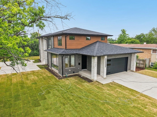 2700 Fontana Dr, Glenview, IL 60025 - rear view of property with brick siding, a garage, driveway, and a shingled roof