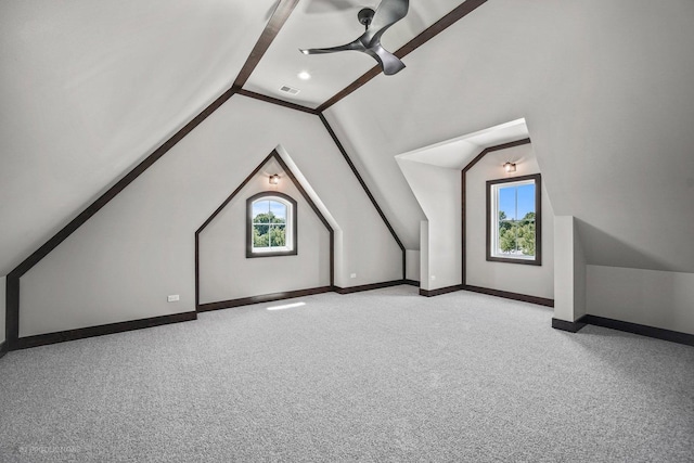 20145 Waterview Trl, Frankfort, IL 60423 - additional living space featuring vaulted ceiling, a ceiling fan, healthy amount of natural light, and light colored carpet
