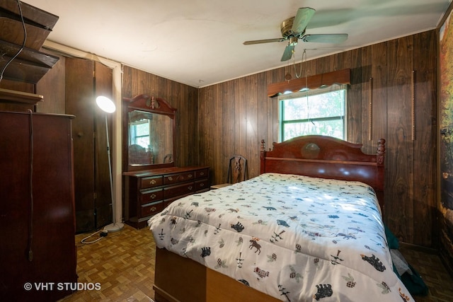 2506 Sigwalt St, Rolling Meadows, IL 60008 - bedroom with wooden walls and a ceiling fan