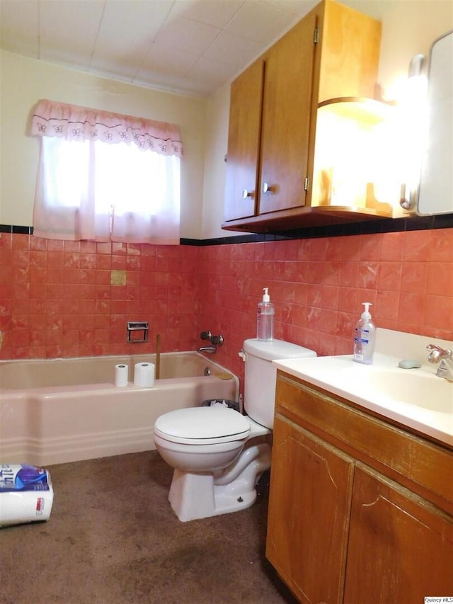 3411 Payson Rd, Quincy, IL 62305 - full bathroom with a bath, vanity, tile walls, and a wainscoted wall