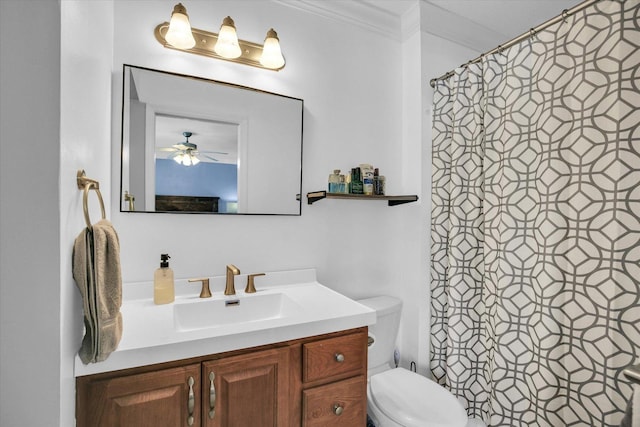 1901 Sumac Dr, Champaign, IL 61821 - full bath with vanity, ornamental molding, a shower with shower curtain, and ceiling fan