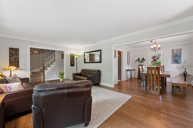 806 S Walnut Ave, Arlington Heights, IL 60005 - living area with stairs, wood finished floors, a chandelier, and ornamental molding
