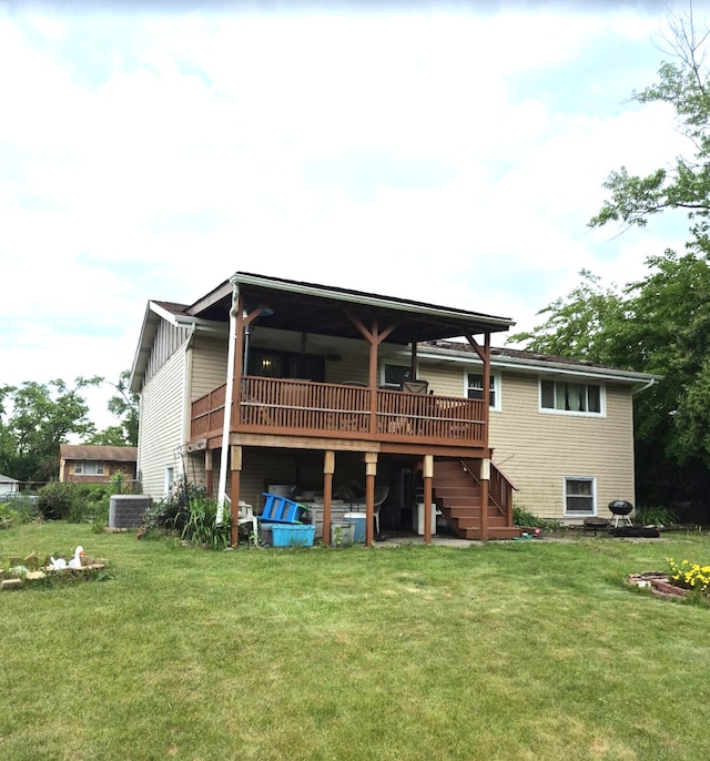 3208 172nd Ct, Hazel Crest, IL 60429 - rear view of property with stairs, a lawn, and a deck