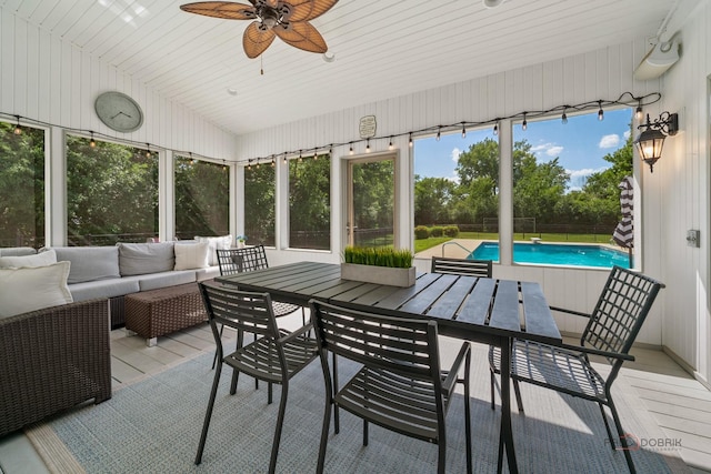 2135 Kenton Ln, Libertyville, IL 60048 - sunroom with ceiling fan, an outdoor hangout area, and healthy amount of natural light