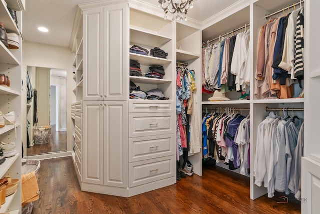 2135 Kenton Ln, Libertyville, IL 60048 - spacious closet featuring dark wood-type flooring and a chandelier