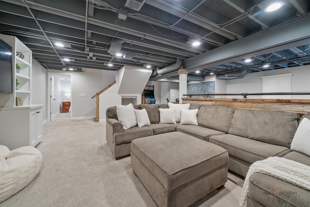 2135 Kenton Ln, Libertyville, IL 60048 - living room featuring light colored carpet and stairs