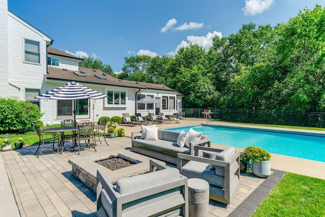 2135 Kenton Ln, Libertyville, IL 60048 - view of pool featuring an outdoor living space with a fire pit, a patio, and outdoor dining space
