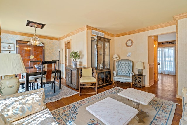 1003 Sandpiper Ct, Bartlett, IL 60103 - living area featuring wallpapered walls, wood finished floors, and crown molding