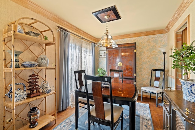 1003 Sandpiper Ct, Bartlett, IL 60103 - dining room with crown molding, wood finished floors, and wallpapered walls