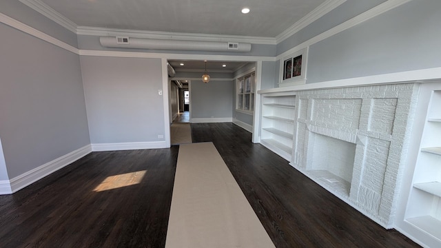 5028 W Lawrence Ave, Chicago, IL 60630 - hallway featuring built in features, dark wood-style floors, ornamental molding, and recessed lighting