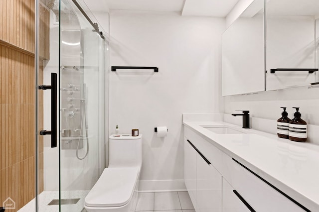 1560 N Sandburg Ter Unit 2810J, Chicago, IL 60610 - bathroom featuring vanity, a stall shower, and tile patterned flooring