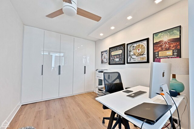 1560 N Sandburg Ter Unit 2810J, Chicago, IL 60610 - office featuring light wood-type flooring, ceiling fan, and recessed lighting