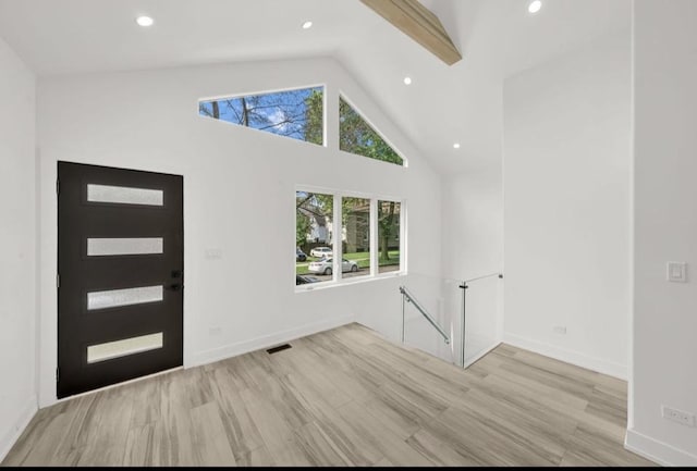 1444 W 49th Pl, Chicago, IL 60609 - foyer entrance featuring light wood-type flooring, recessed lighting, and high vaulted ceiling