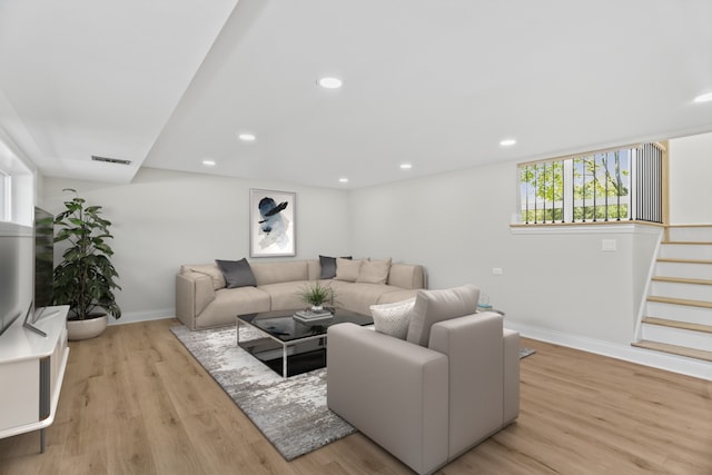 319 Kilpatrick Ave, Wilmette, IL 60091 - living area with light wood-type flooring, stairway, and recessed lighting