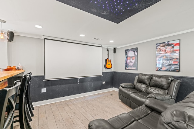 330 N Country Club Dr, Addison, IL 60101 - home theater featuring wood finished floors, crown molding, recessed lighting, and a bar