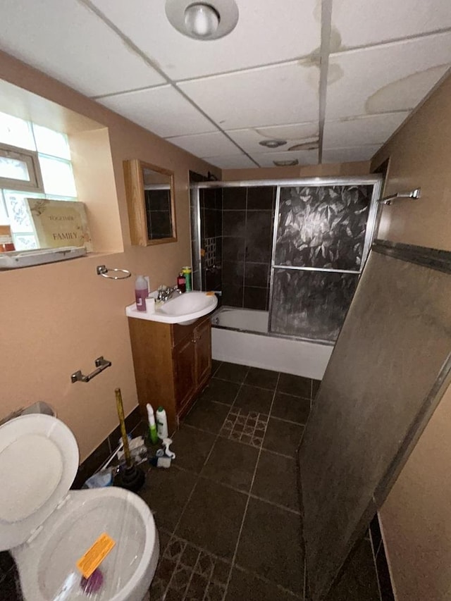 8427 S Peoria St, Chicago, IL 60620 - full bath with vanity, a paneled ceiling, shower / bath combination, and tile patterned floors