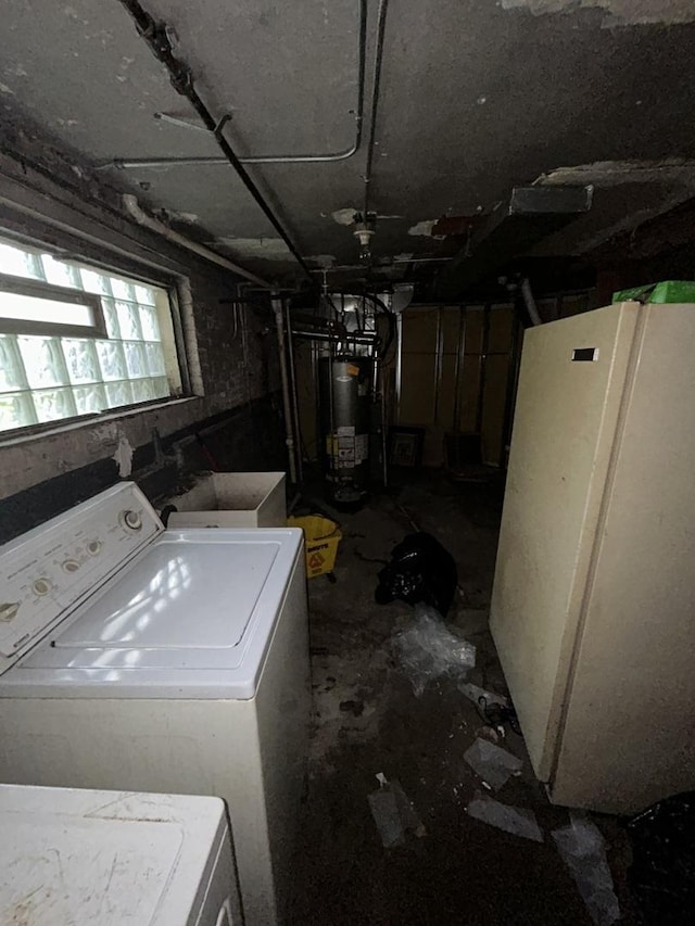 8427 S Peoria St, Chicago, IL 60620 - basement featuring washer / clothes dryer, freestanding refrigerator, and water heater