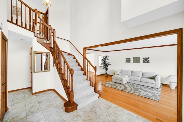 1630 Ainsley Ln, Lombard, IL 60148 - stairway featuring a high ceiling and wood finished floors