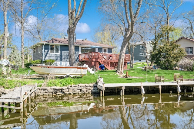 31 Medinah Ave, Fox Lake, IL 60020 - rear view of property with a deck with water view, a yard, and stairs